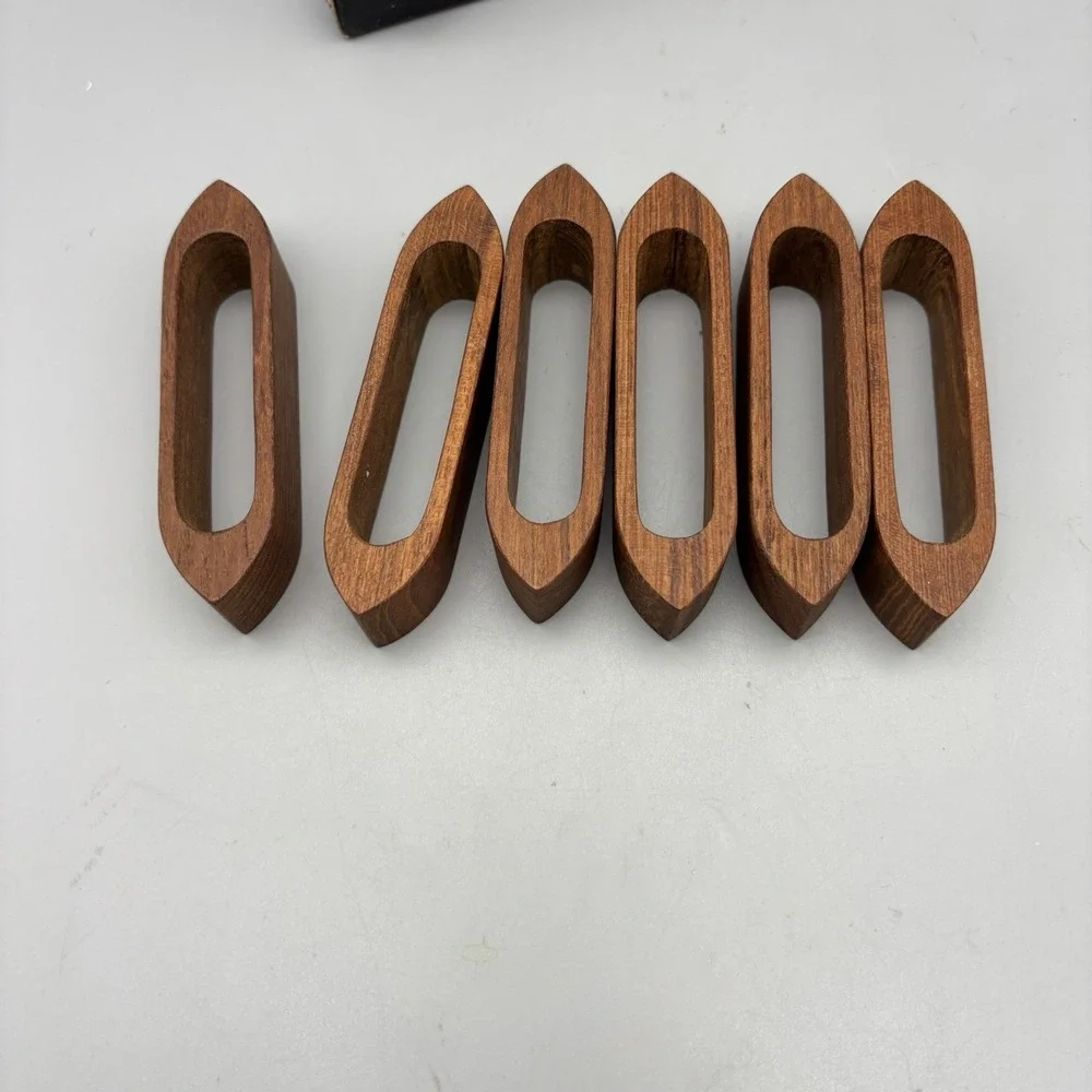 Vintage Teak Napkin Rings Holders Wooden MCM Scandinavian Style Set of 6